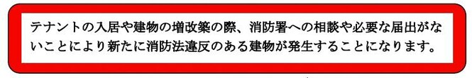 テナント入居・建物の増改築の際に届出がないことで消防法違反のある建物が発生することになります