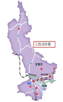 宝塚市西消防署の位置を示す簡易地図